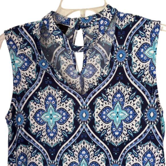 AGB Sleeveless Floral Sweetheart Neck Chocker Keyhole Back Shift Dress L #BD - Picture 3 of 9